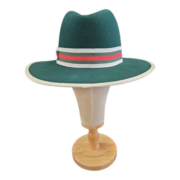 MEN'S BRUNO CAPELO WESLEY GREEN MULTI WIDE BRIM PINCH FRONT FEDORA HAT. WE-979. - Picture 5 of 9